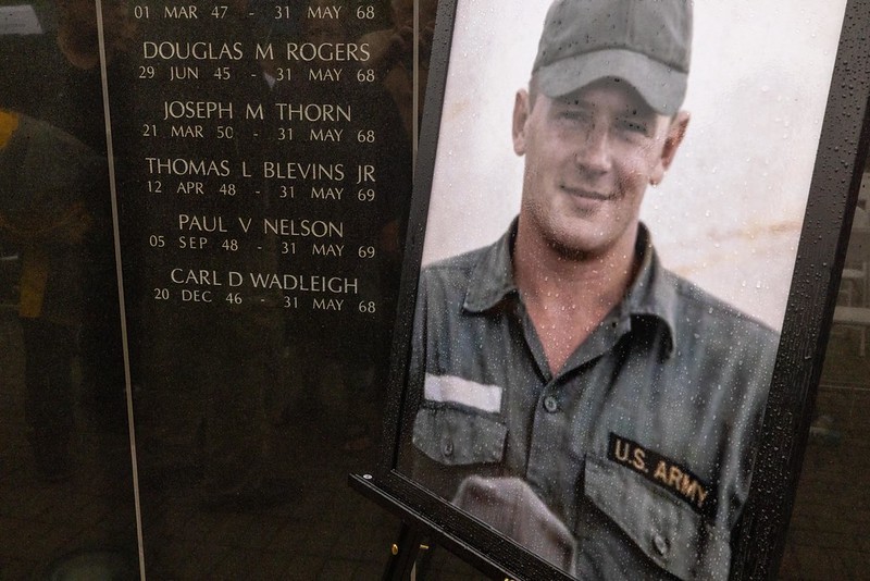 Picture of U.S. Army Specialist Four Carl D. Wadleigh's name on the Memorial Wall of Heroes at the New Jersey Vietnam Veterans' Memorial and Museum.