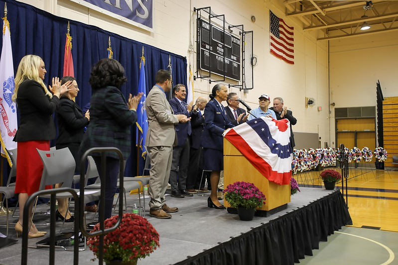 and U.S. Air Force Brig. Gen. Yvonne L. Mays, The Adjutant General of New Jersey. speaks at the event.