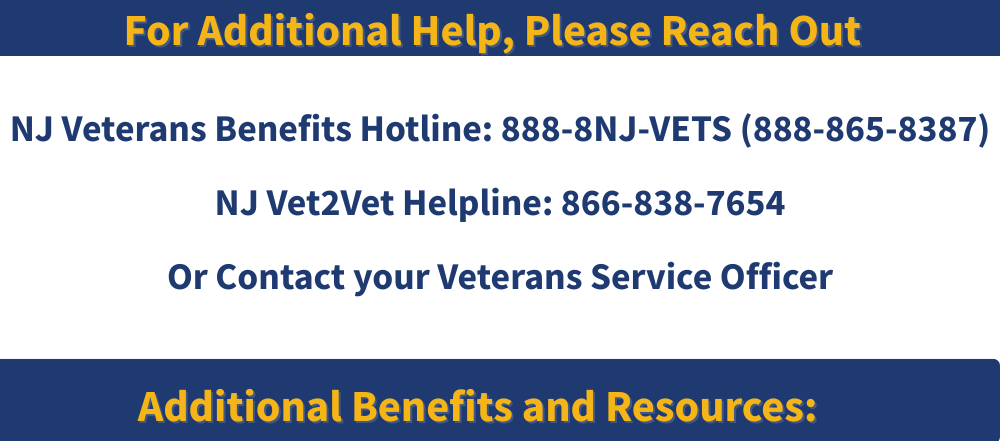 Access Your Earned Benefits 888-865-8387 vbb@dva.nj.gov