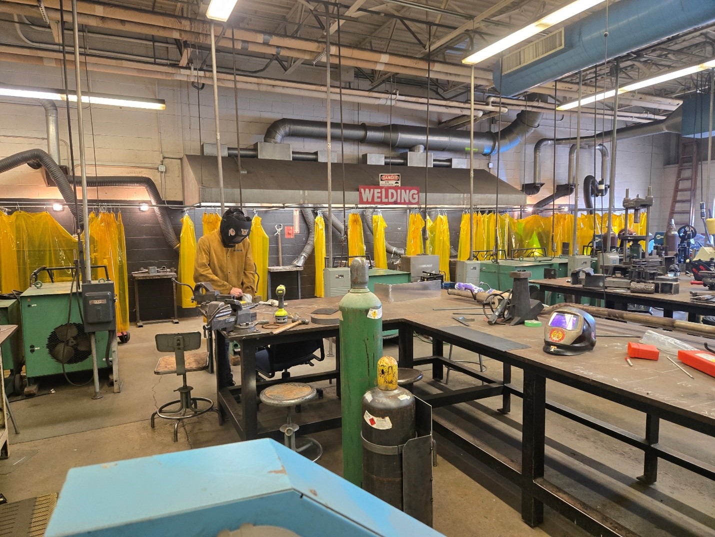 student in work area