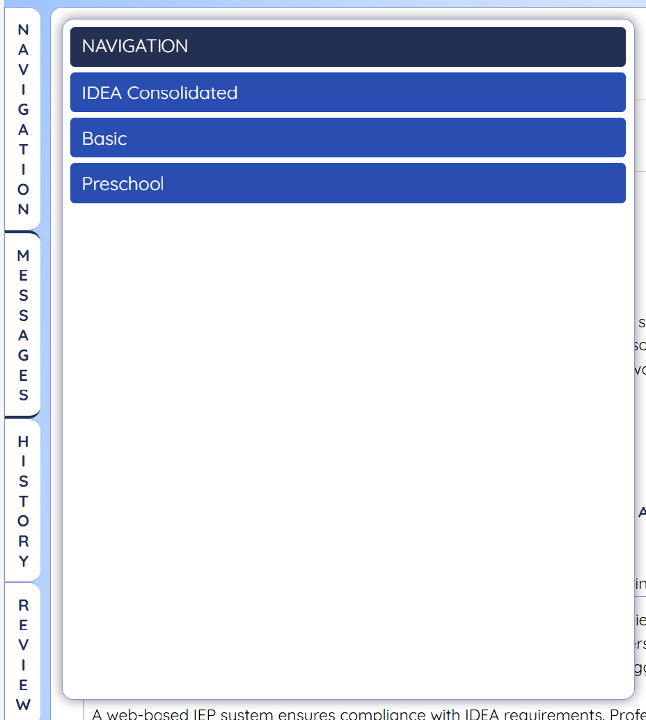 Screenshot: IDEA navigation plus the following tabs: Navigation, Messages, History, and Review