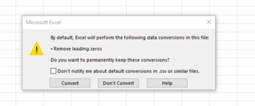 Excel Leading Zero Messages