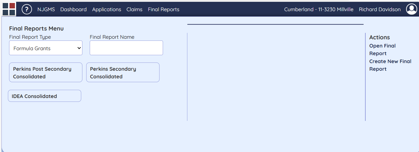 Figure: NJGMS Screen&mdash;Completing an IDEA Final Report