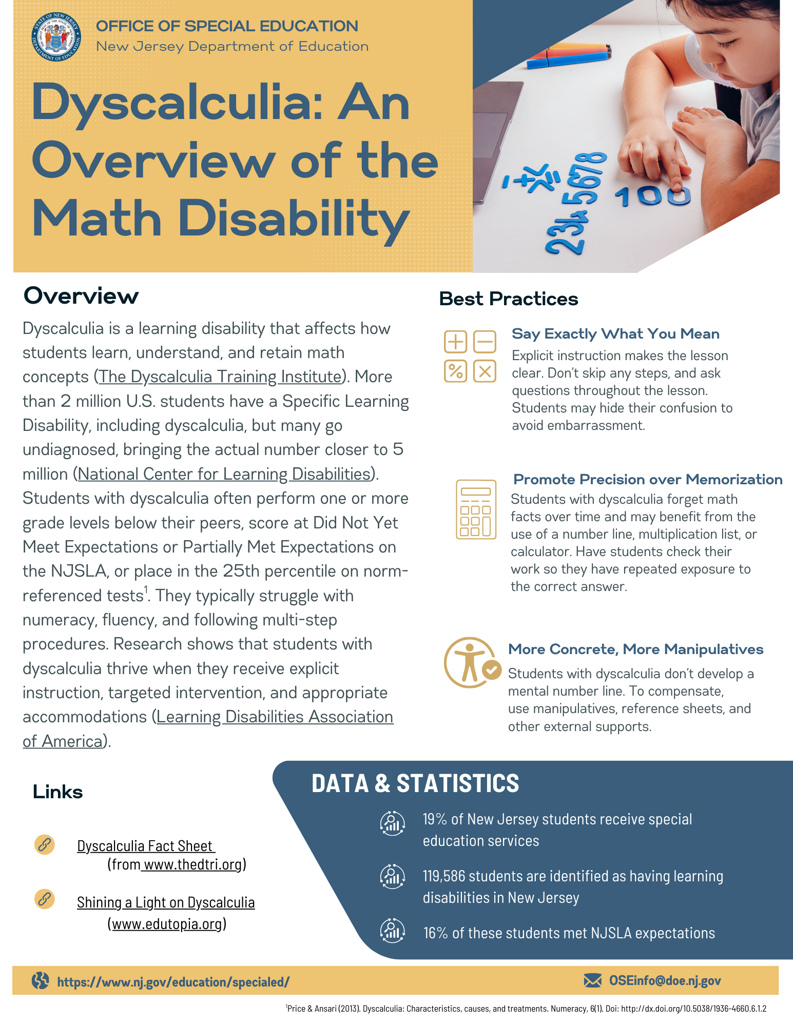 cover page for the one-page dyscalculia document