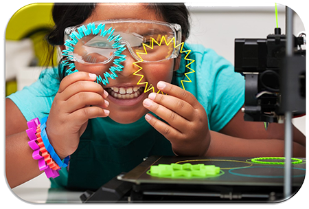 Young girl working with a 3D printer