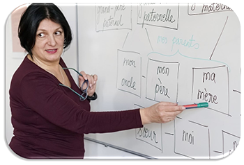 Teacher writing about families on the board