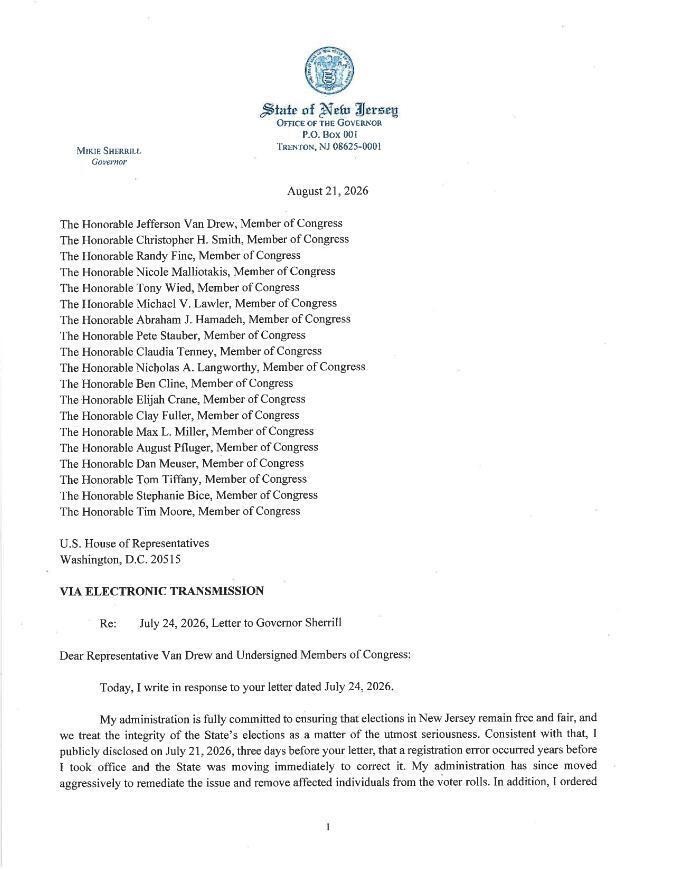 Governor Sherrill Responds to House Republicans’ Letter page 1