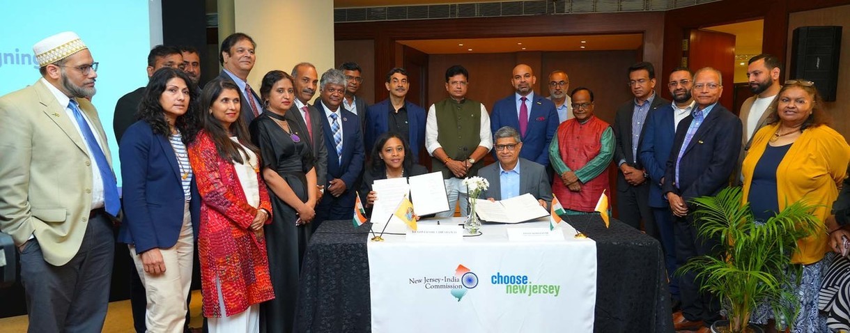 Photo: Lieutenant Governor Tahesha Way and the New Jersey-India Commission showing a signed Memorandum