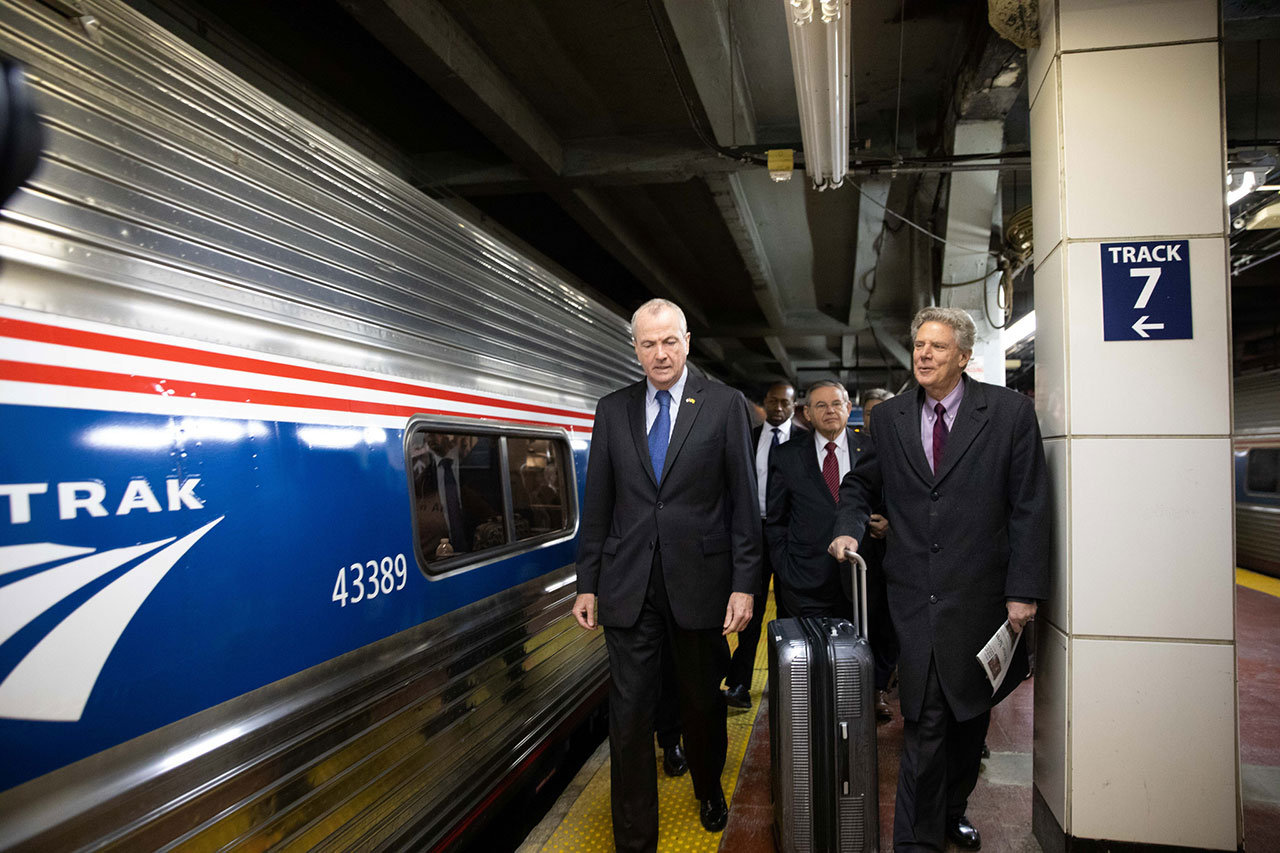 Photo contain:s Governor Phil Murphy and a Federal Delegationin the Hudson River Tunnel