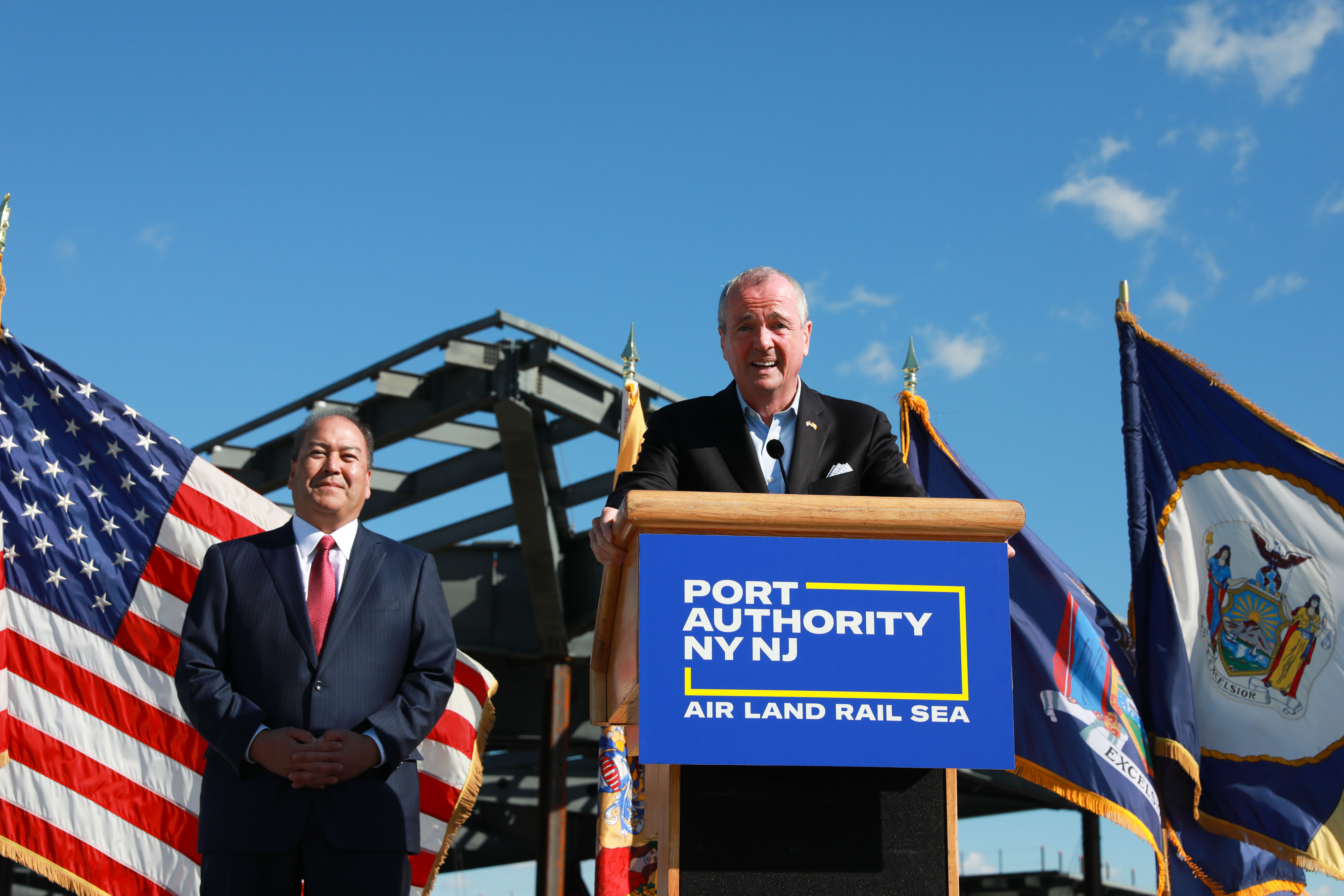 Photo: Governor Murphy standing at podium announcing Nominations for Port Authority of New York and New Jersey Board of Commissioners