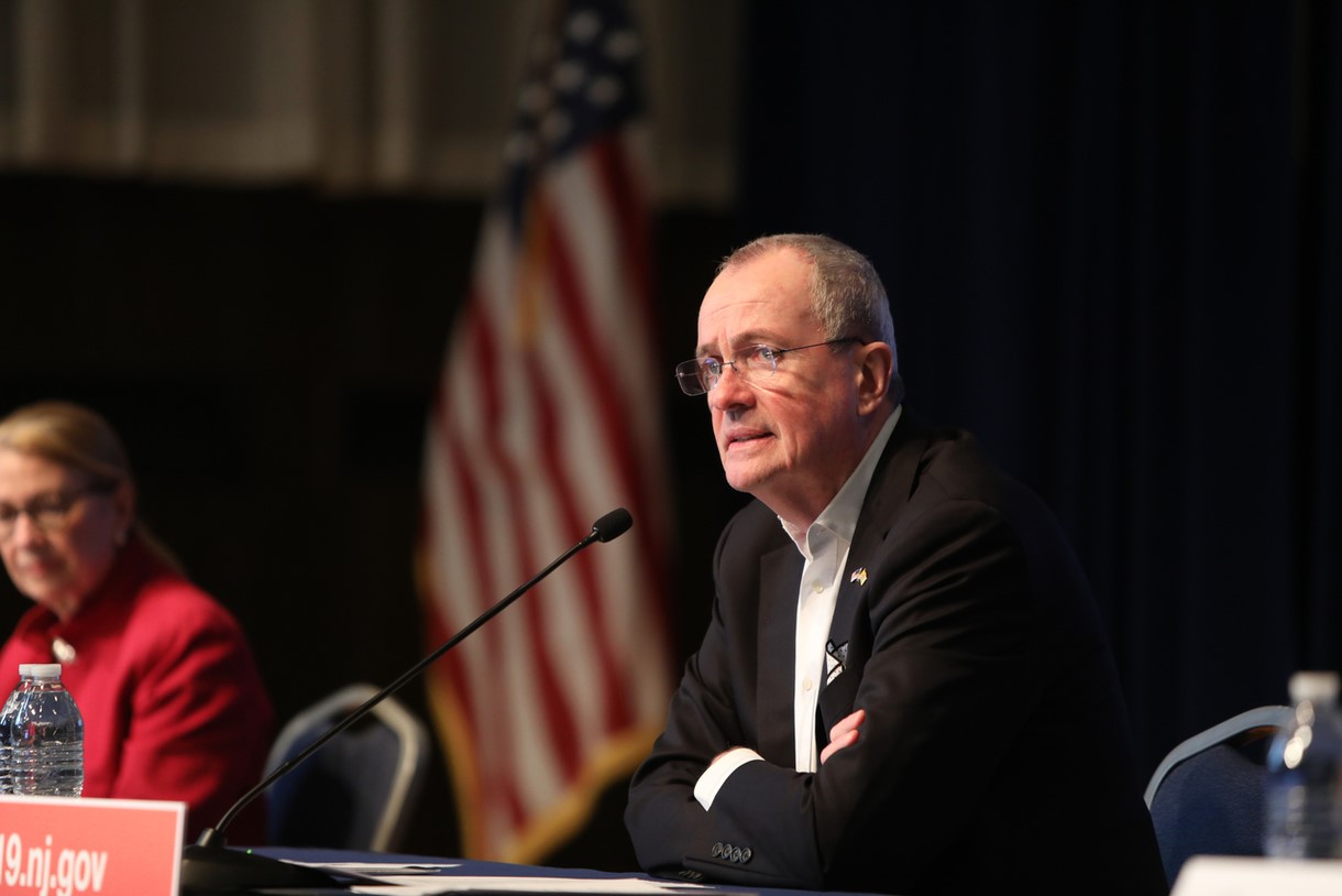photo contains Governor Phil Murphy Announcing that School mask mandate will be lifted