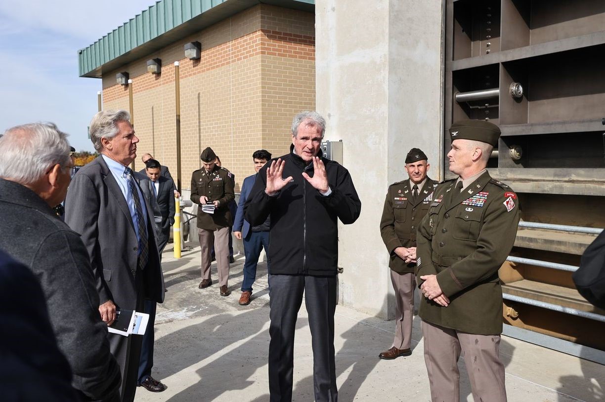 photo: Governor Phil Murphy touring the Port Monmouth Flood Protection project in Monmouth Coun