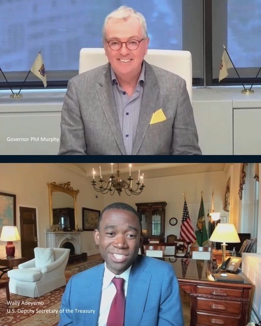 Photo: Governor Murphy is on the virtual zoom meeting with the United States Department of the Treasury Deputy Secretary Wally Adeyemo