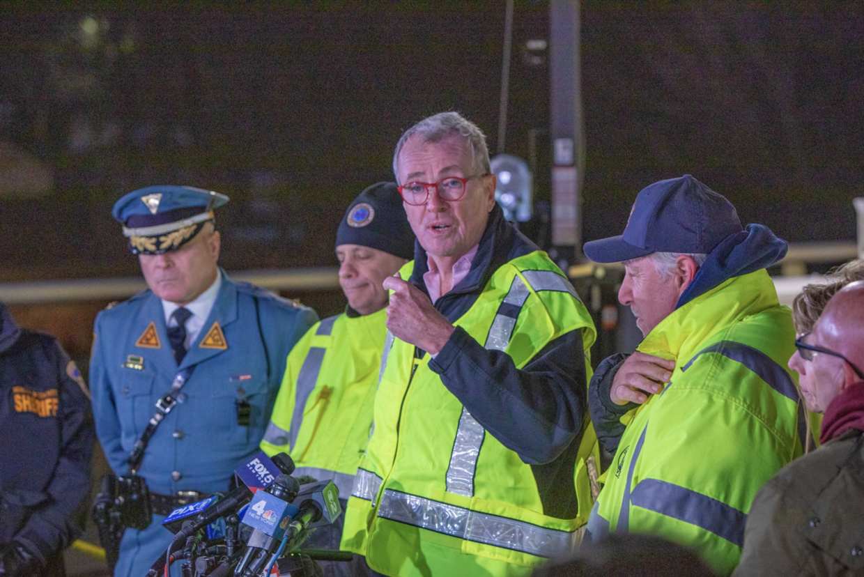 Governor Murphy speaking outside