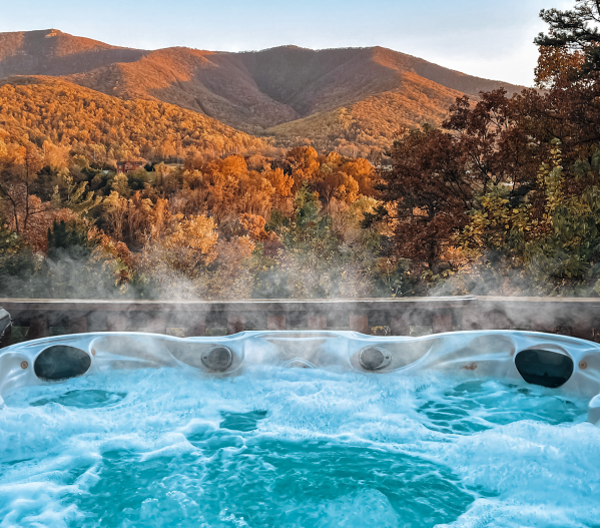 View from inside a hot tub overlooking the mountains
