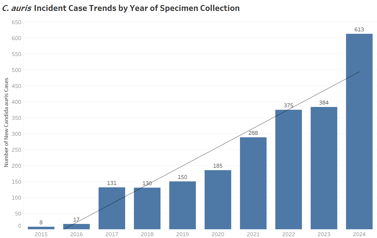 candida auris case trends New Jersey