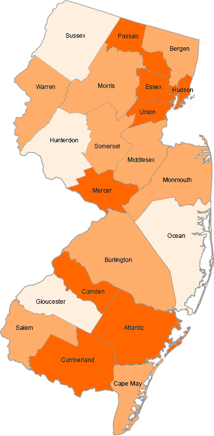 Map of NJ with clickable regions