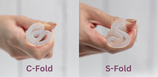 Menstrual cup folding techniques: c-fold and s-fold