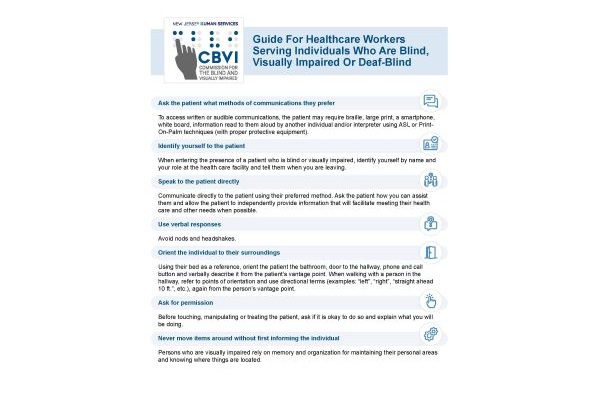 Guide for Healthcare Workers serving People Who are Blind brochure front page