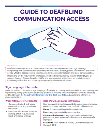 Guide to DeafBlind Communication Access flyer