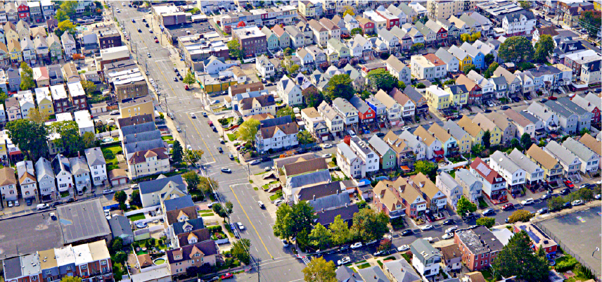 Residential area and lots of houses and cars
