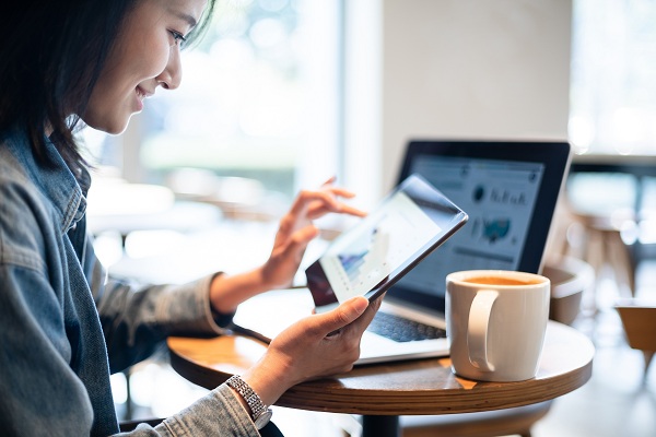 woman on tablet