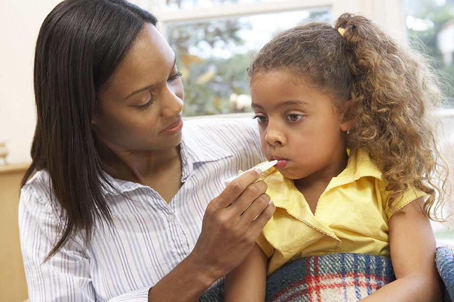 mother and daughter, who is home sick