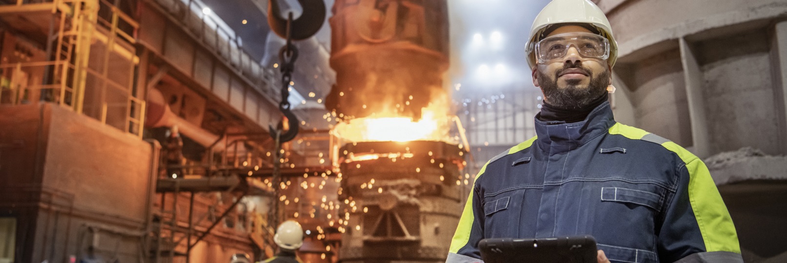 Portrait of worker during steel pour