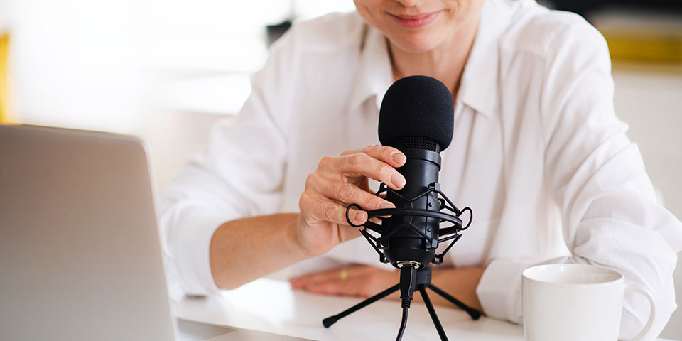woman in front of a microphone