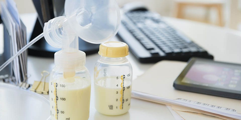 a desk with breastfeeding equipment on it