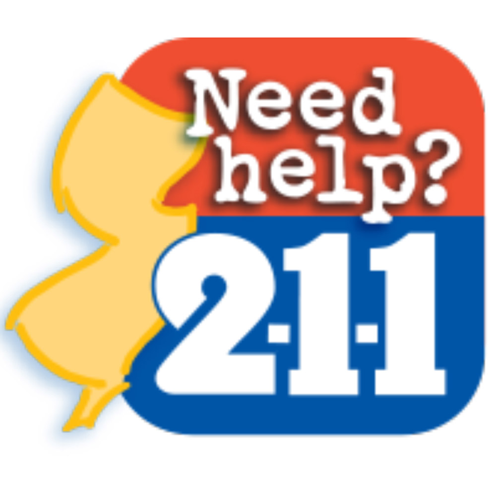 the NJ 211 logo with a yellow silhouette of the state of New Jersey on it