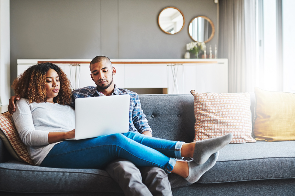 couple sitting on a sofa