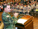 Maj. Gen. Glenn K. Rieth, The Adjutant General, addresses members of B Battery, 3rd Battalion, 112th Field Artillery, during the unit's welcome home ceremony Feb. 11. Photo by Tech. Sgt. Mark Olsen, NJDMAVA/PA.