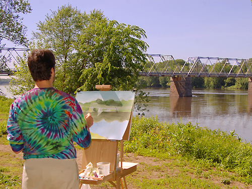 An artist captures the beauty of the Delaware River and the bridge that connects NJ and Pennsylvania, Mercer County