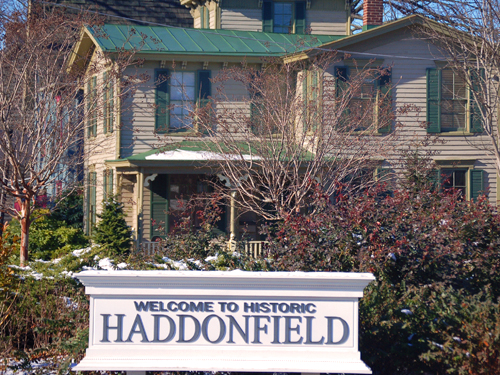 A sign located just south of Kings Highway welcomes visitors to Haddonfield