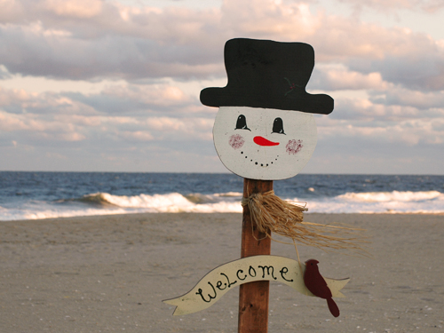 A snowman figure welcomes visitors to the Jersey Shore, Sea Girt
