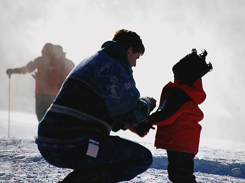 A dad bundles up his little skier at Mountain Creek, Sussex County