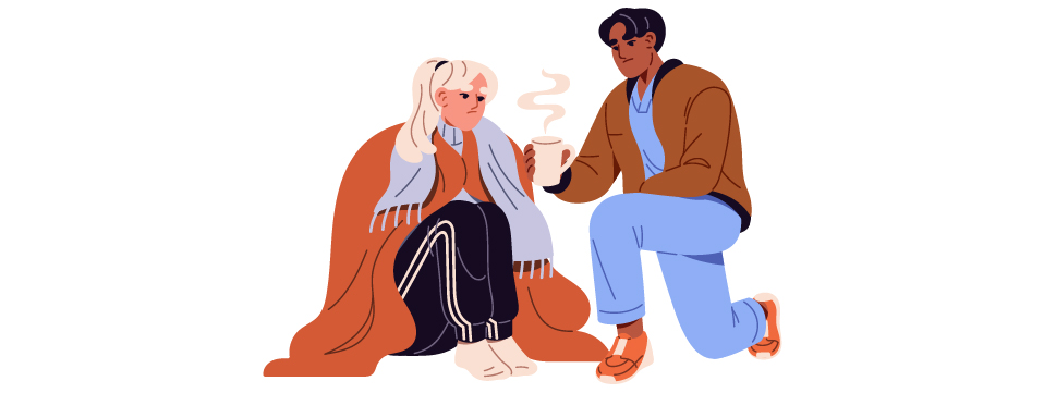 ilustration, men giving  hot drink to a women