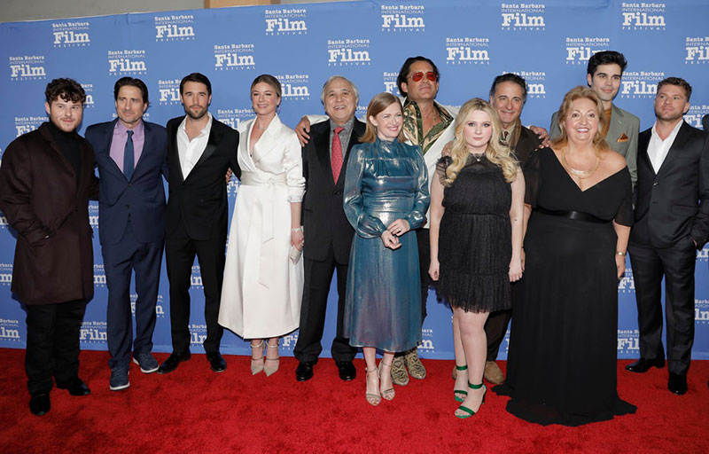 George Kolber (center) stands with the cast and crew of Miranda's Victim at the 2023 Santa Barbara International Film Festvial