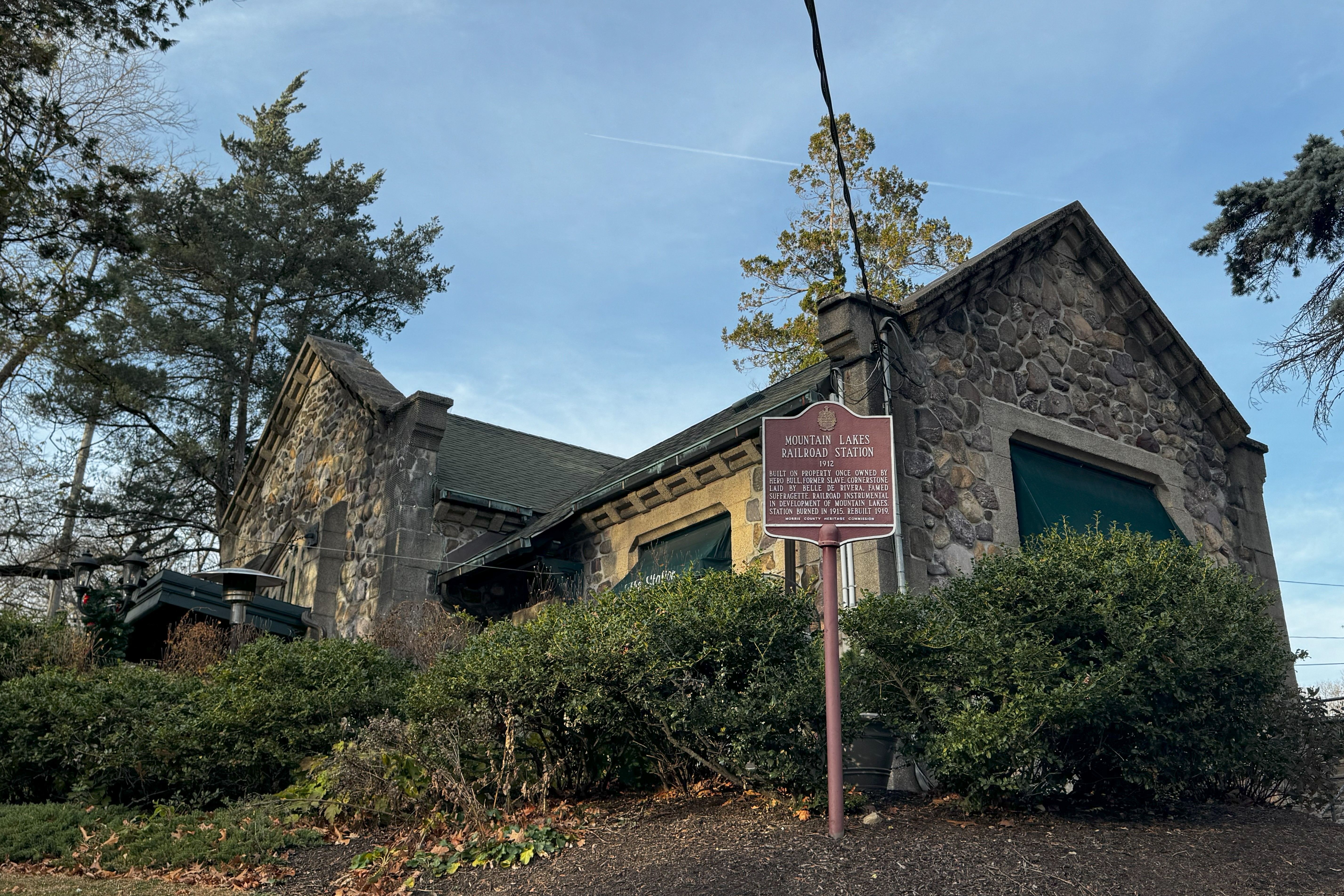 stone building and historic marker
