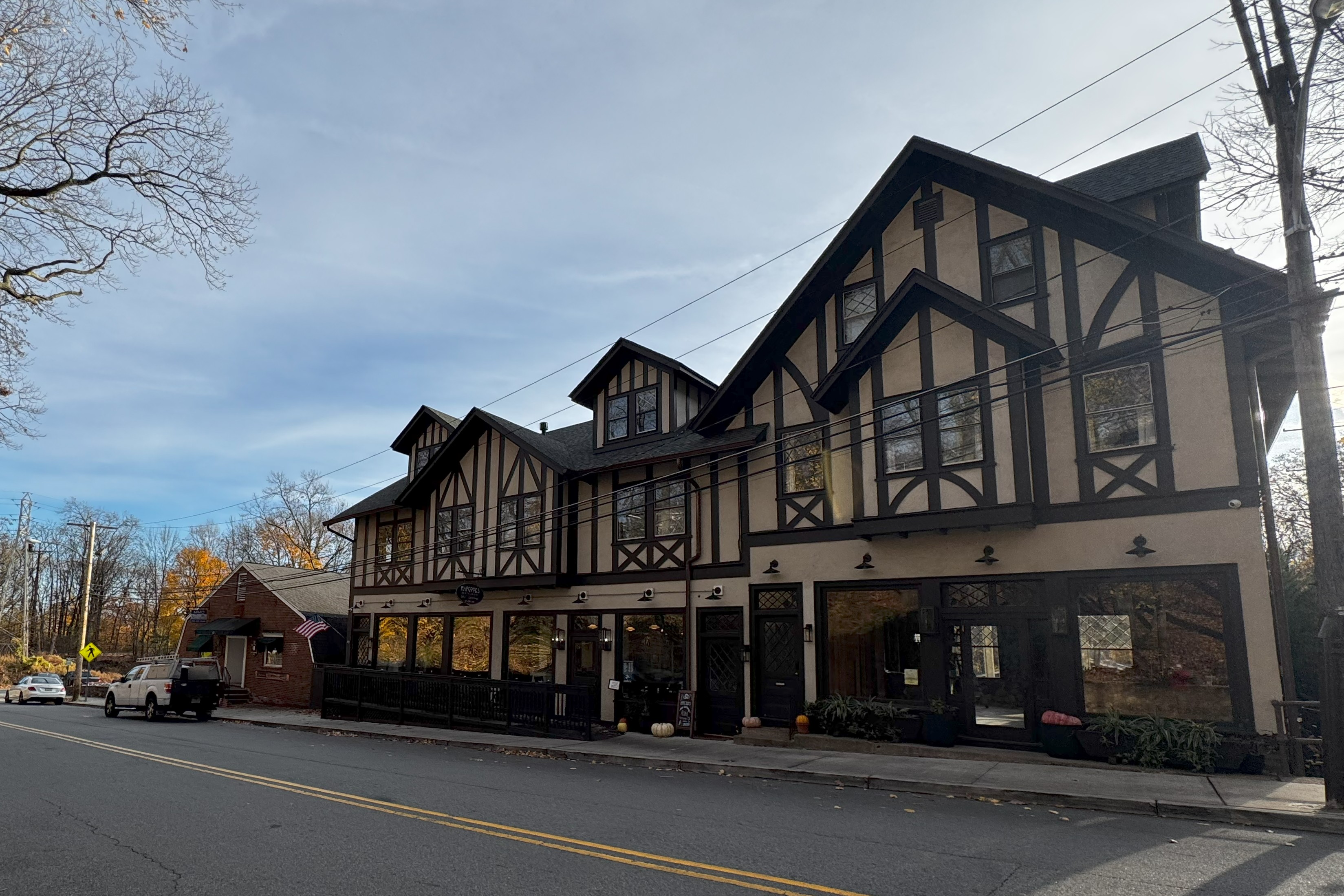 tudor style commercial building