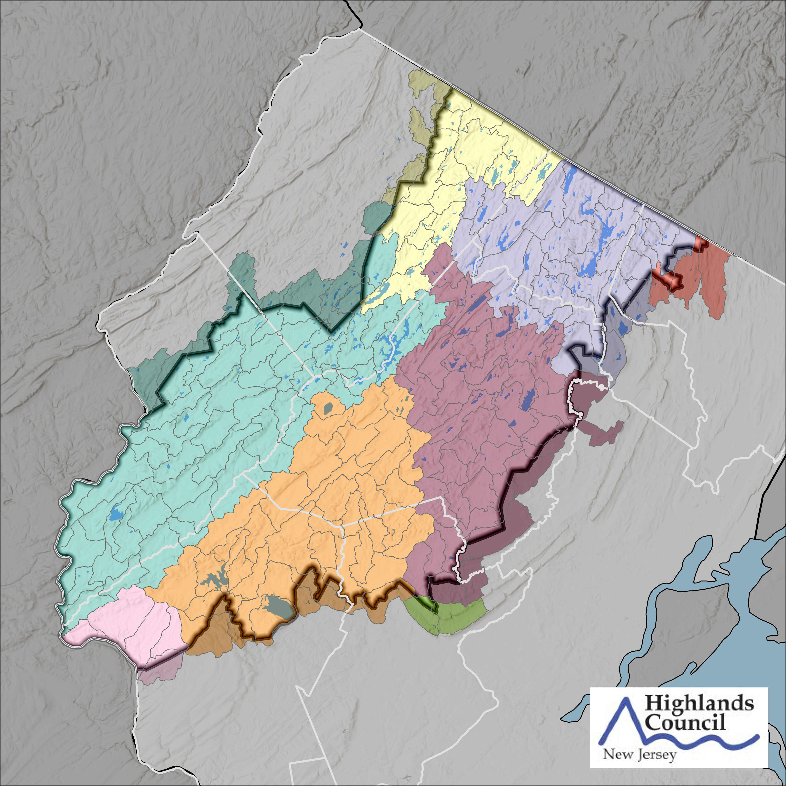 a map of watersheds in the New Jersey Highlands