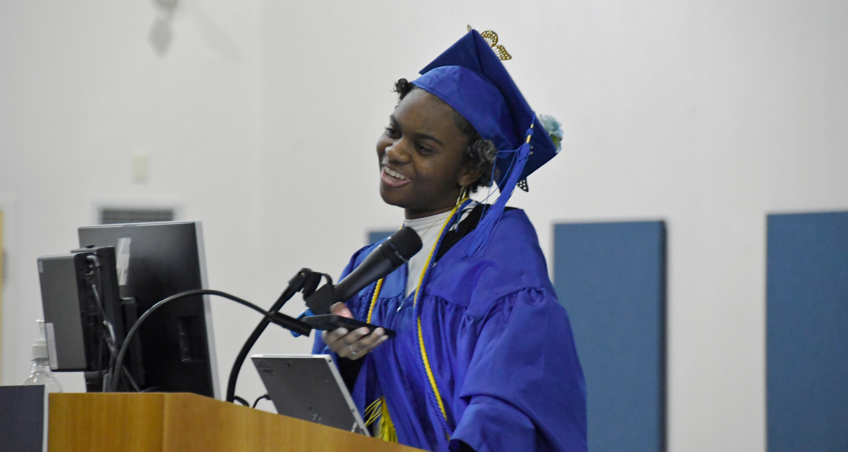  YC Coach Tawanna Brown addressing the graduating council members with a commencement speech