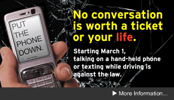 As of 3/1/08 Talking on a Hand-Held Phone or Texting while Driving is Against the Law in NJ