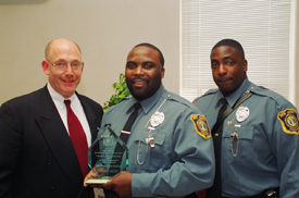 From left to right: Howard L. Beyer, Executive Director New Jersey Juvenile Justice Commission,
Sean Murray, Correction Officer,
Rodney Morris, President PBA Local 367
