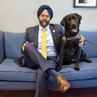 Attorney General Grewal and Shadow spend some time together in the AG’s Office. 