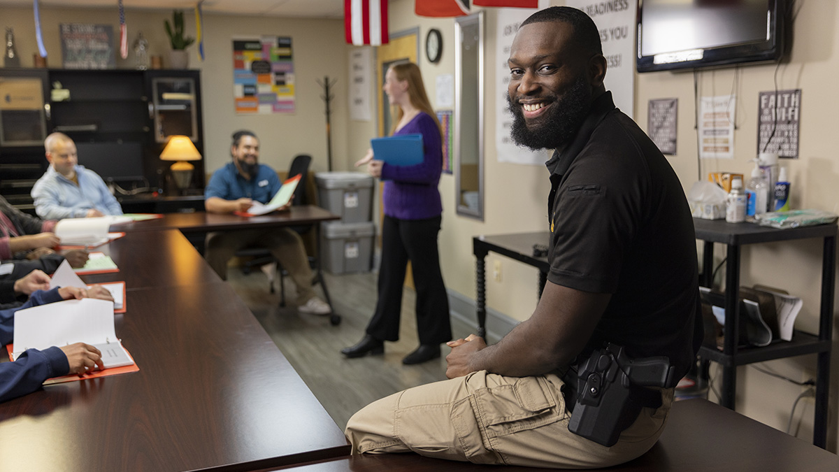 photo: parole officer in a classroom setting