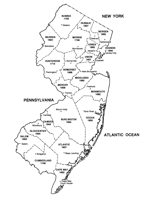 map of NJ Counties and County Seats