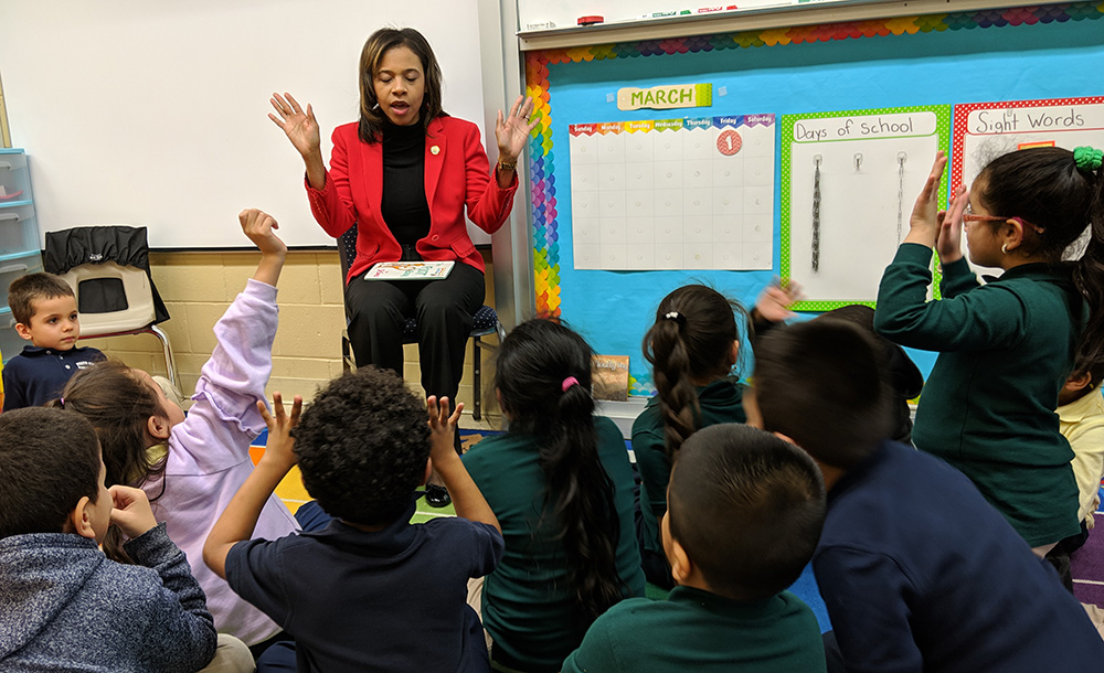 Secretary of State Tahesha Way visit to Dr. Herbert Richardson Elementary School in Perth Amboy for Read Across America.