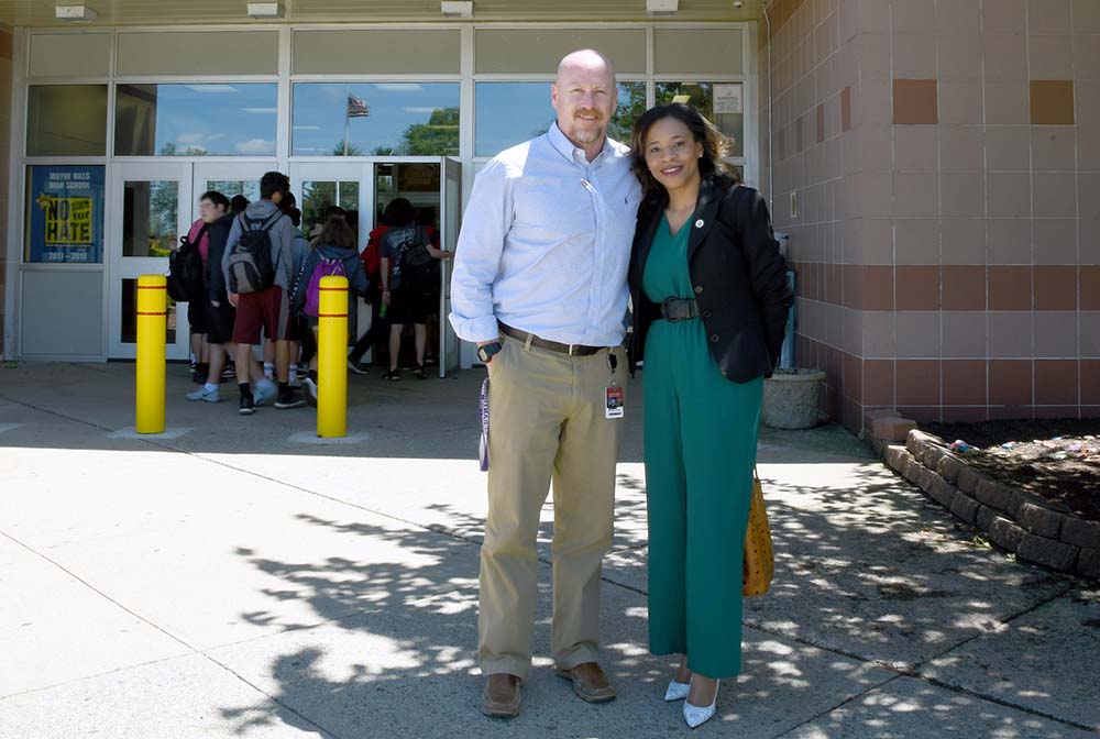 Secretary of State Tahesha Way speaks at Wayne Hills High School